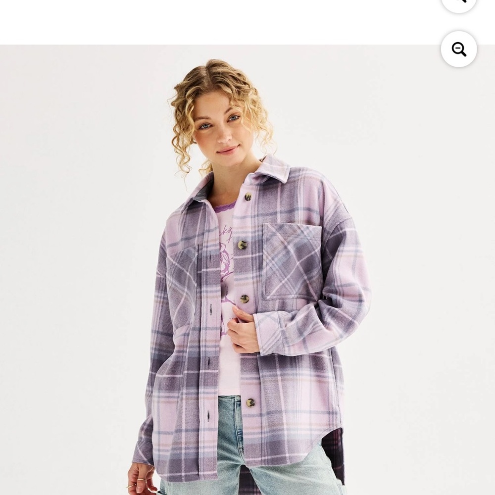 NWOT SO Oversized Lilac Plaid Button Up Shacket Size Large